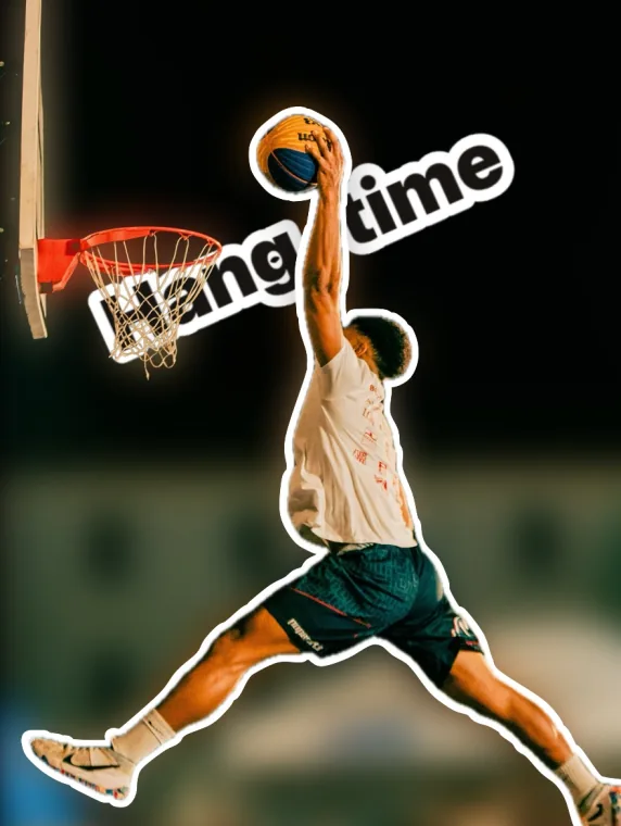 Hang time: a basketball player cut out mid dunk
